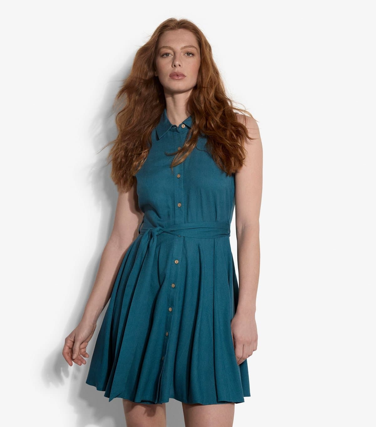 Apricot Women's Teal With Linen Sleeveless Mini Shirt Dress Apricot New Look