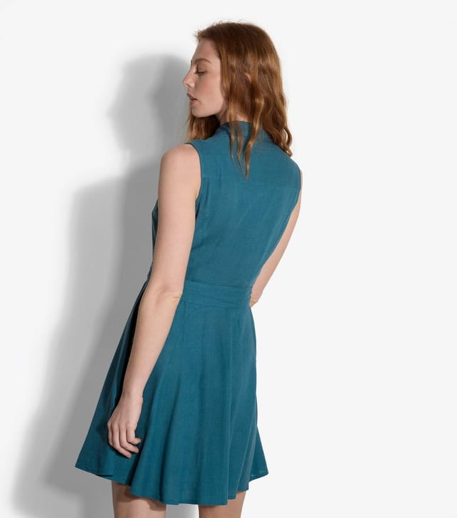 Apricot Women's Teal With Linen Sleeveless Mini Shirt Dress Apricot New Look - 3