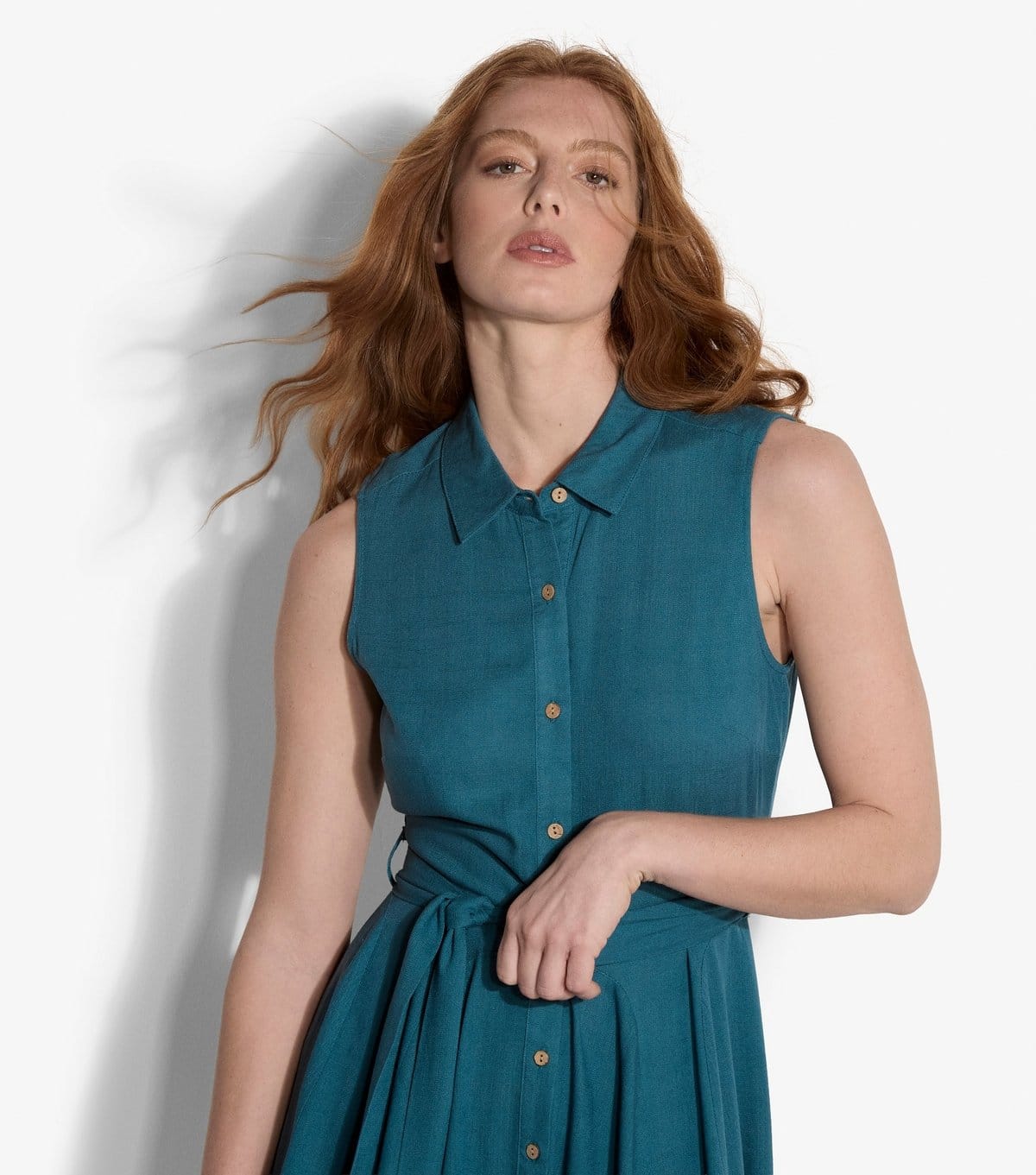 Apricot Women's Teal With Linen Sleeveless Mini Shirt Dress Apricot New Look - 4