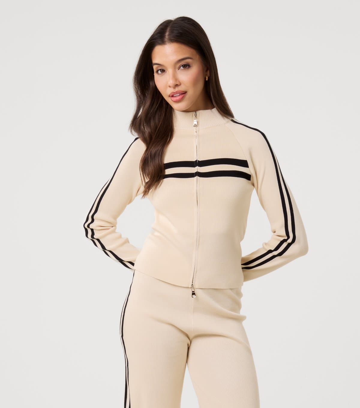 Pink Vanilla Women's Stone Contrast Stripe Zip Sweatshirt Pink Vanilla New Look