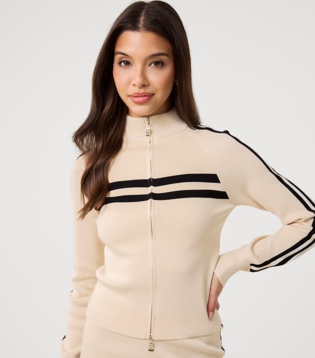 Pink Vanilla Women's Stone Contrast Stripe Zip Sweatshirt Pink Vanilla New Look - 3