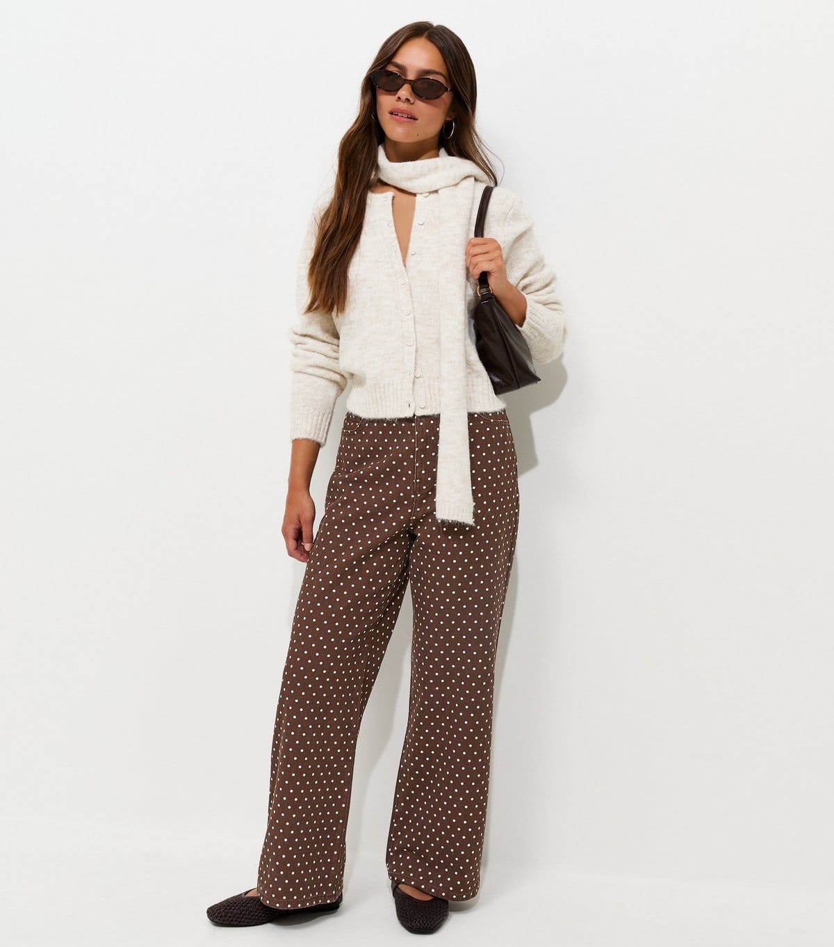 New Look Brown Polka Dot Wide Leg Jeans For Petite Women