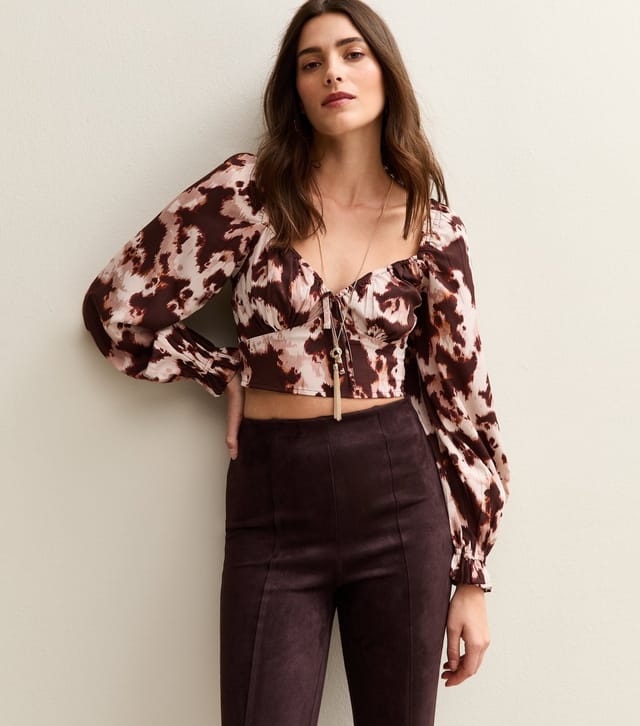 New Look Women's Brown Cow Print Long Sleeve Milkmaid Top New Look - 3