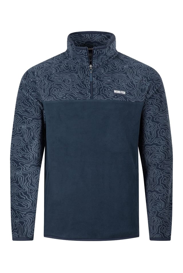 Weird Fish Weird Fish Men's Gilbert 1/4 Zip Printed Microfleece in Navy - 2