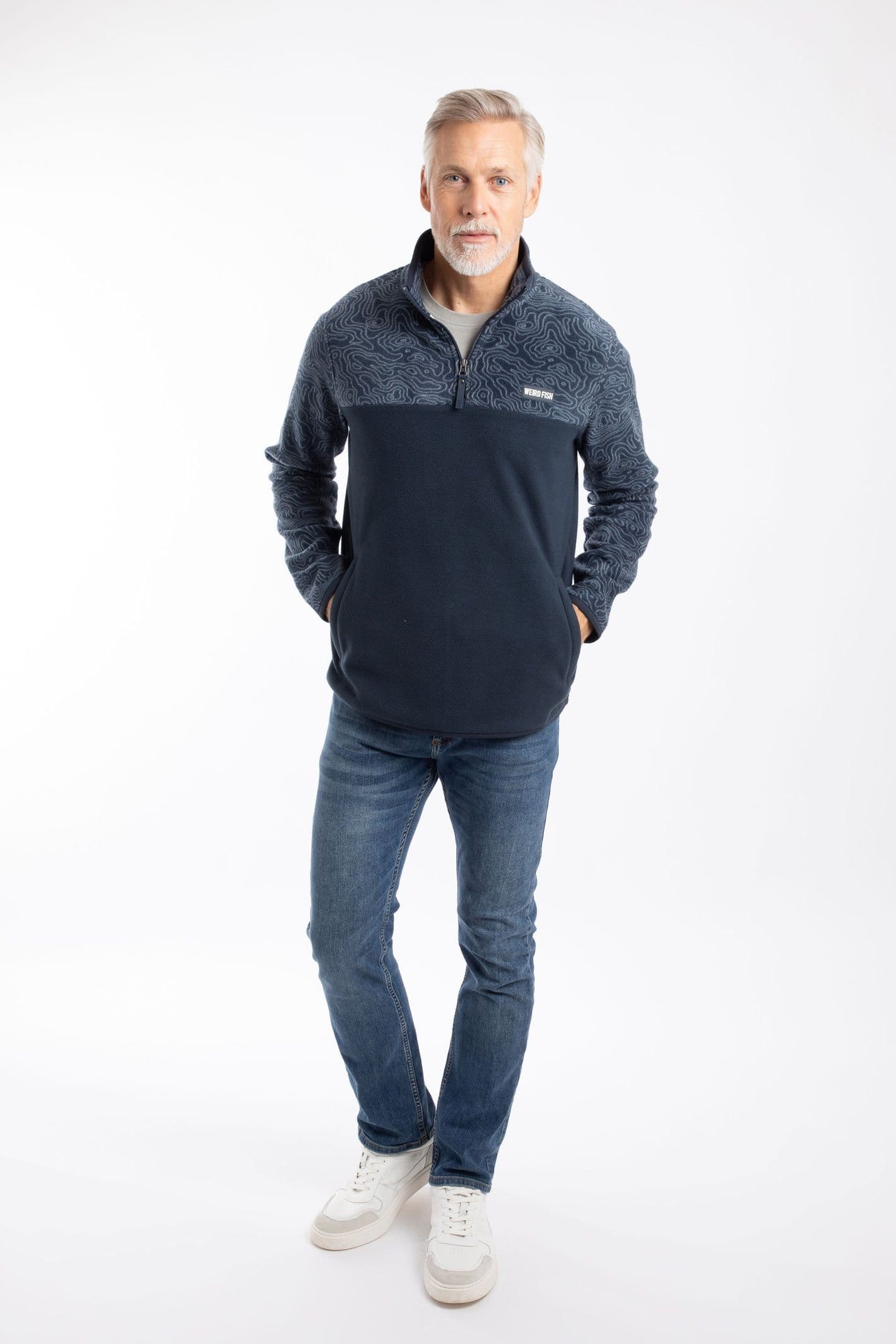 Weird Fish Weird Fish Men's Gilbert 1/4 Zip Printed Microfleece in Navy - 4