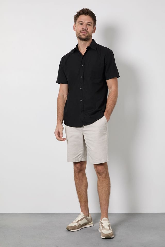 Burton Burton Men's Black Linen Blend Short Sleeve Shirt - 2