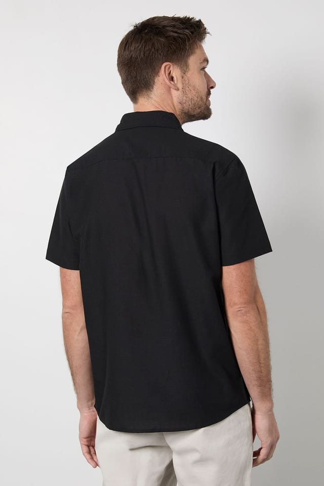 Burton Burton Men's Black Linen Blend Short Sleeve Shirt - 3