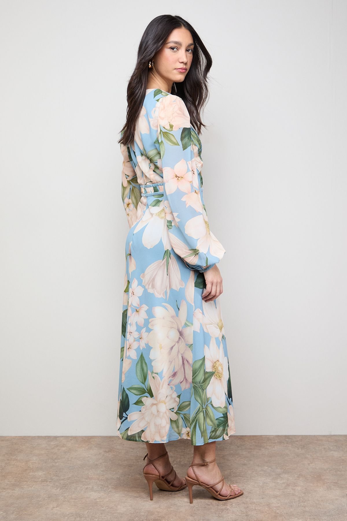 Oasis Oasis Women's Printed Pleated Bodice Detail Midi Dress in Blue - 3