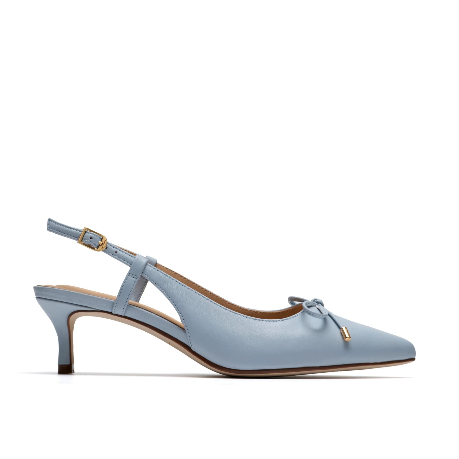 Clarks Clarks Women's Zarey Bow Light Blue Leather Heels, Sling Back