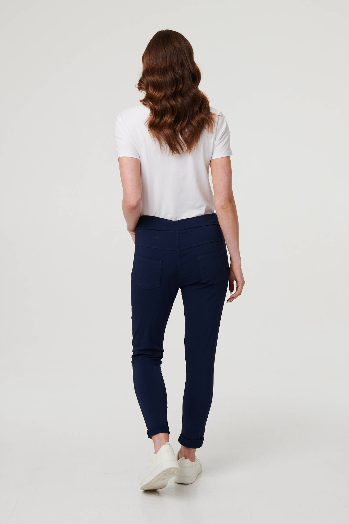 Izabel London Izabel London Women's Diamante Detail Slim Cropped Trousers in Navy - 3