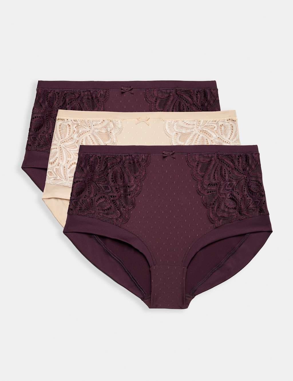 Marks & Spencer M&S 3pk Amelia Lace High Rise Shorts Dark Aubergine