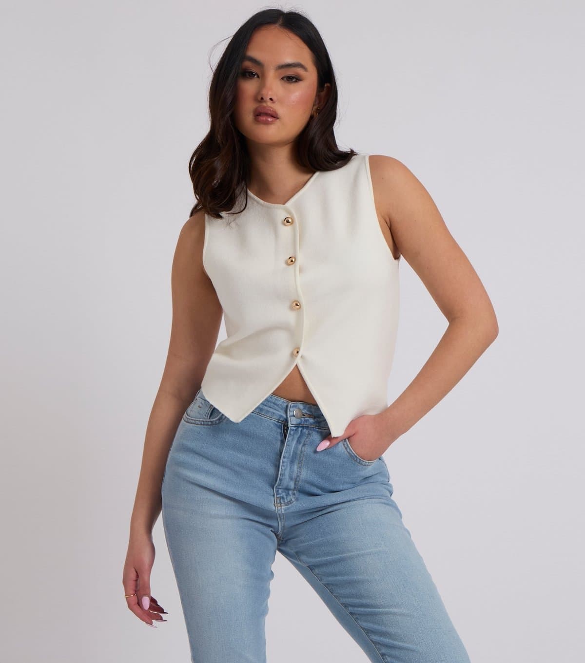 Urban Bliss Women's White Button Through Vest Urban Bliss New Look