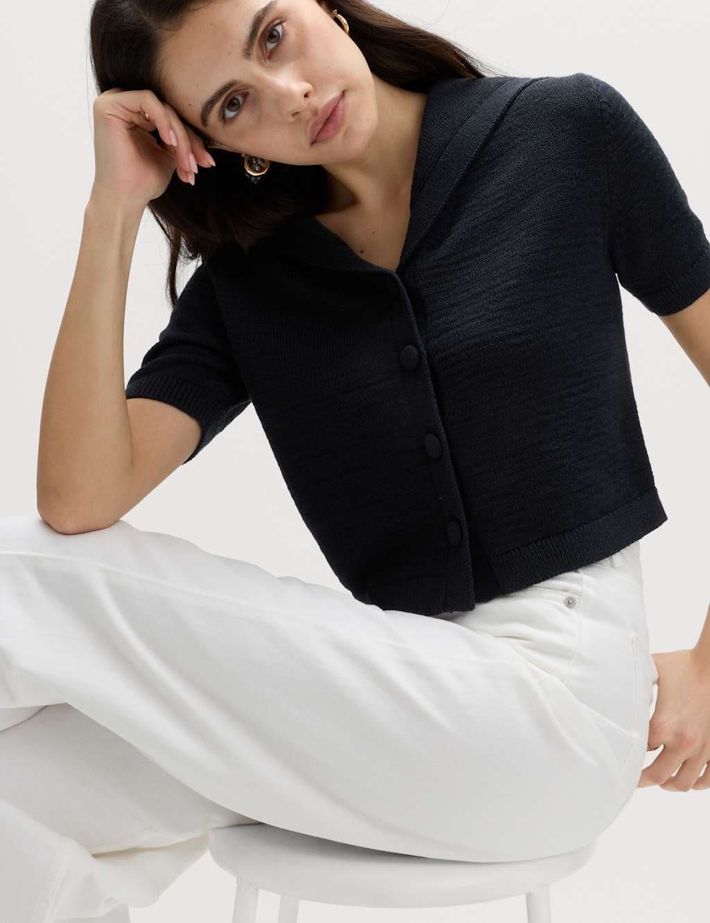 Marks & Spencer M&S Cotton Blend Sailor Collared Cardigan Midnight Navy
