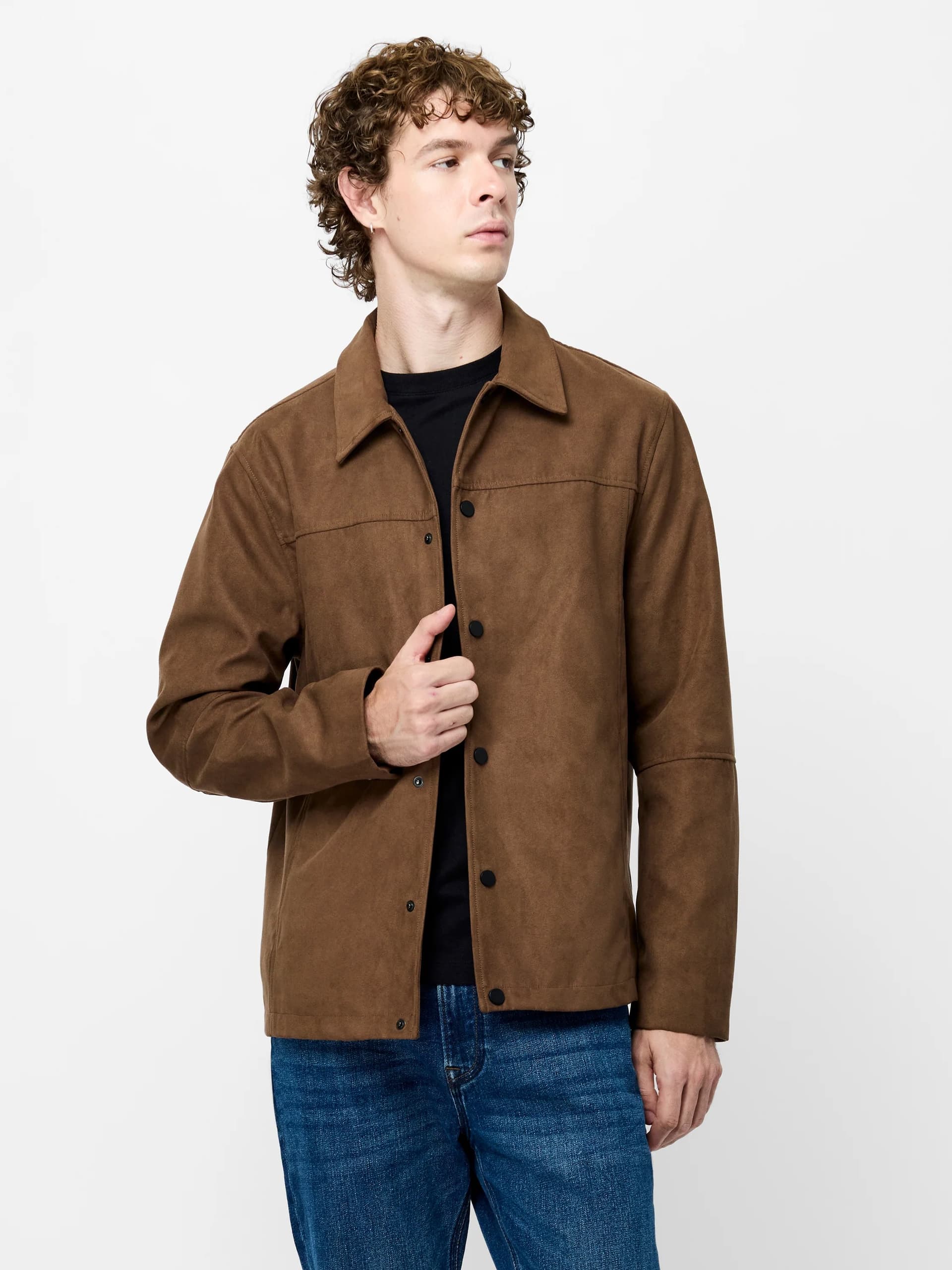 French Connection Brown Faux Suede Jacket Dark Taupe