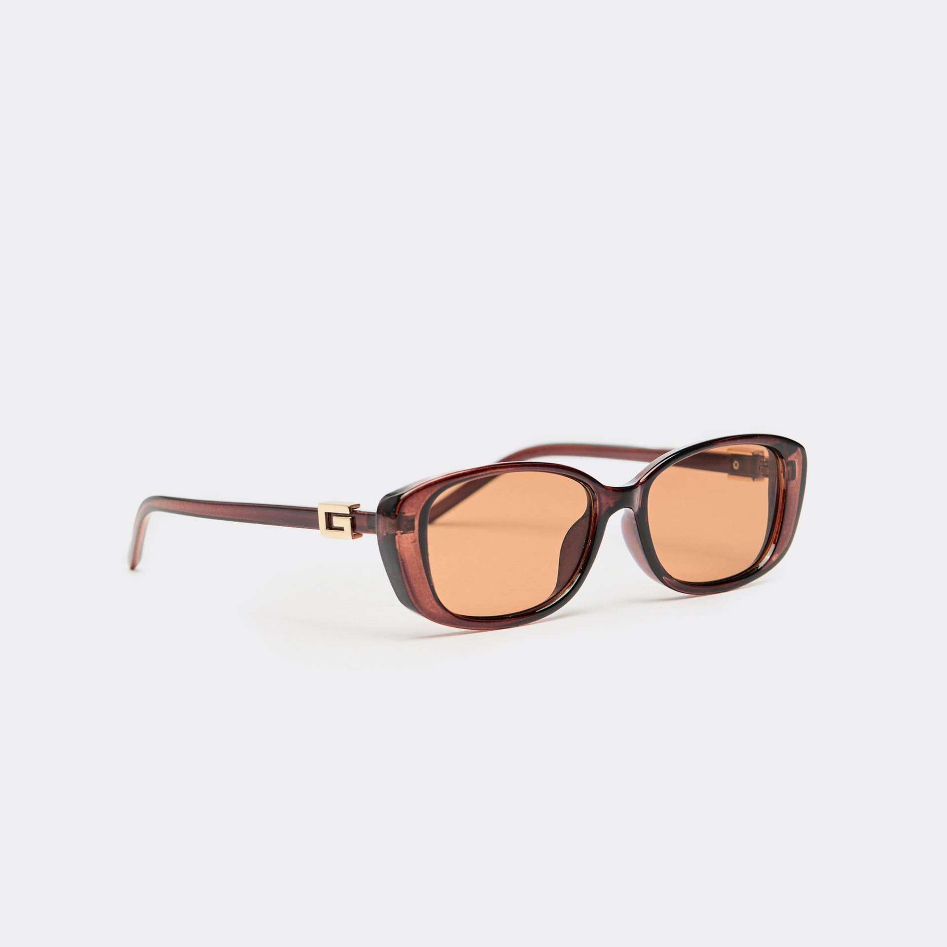 EGO Side Gold Logo Detail Thin Framed Cateye Shaped Brown Tinted Lense Sunglasses In Brown, Women's Size UK 0