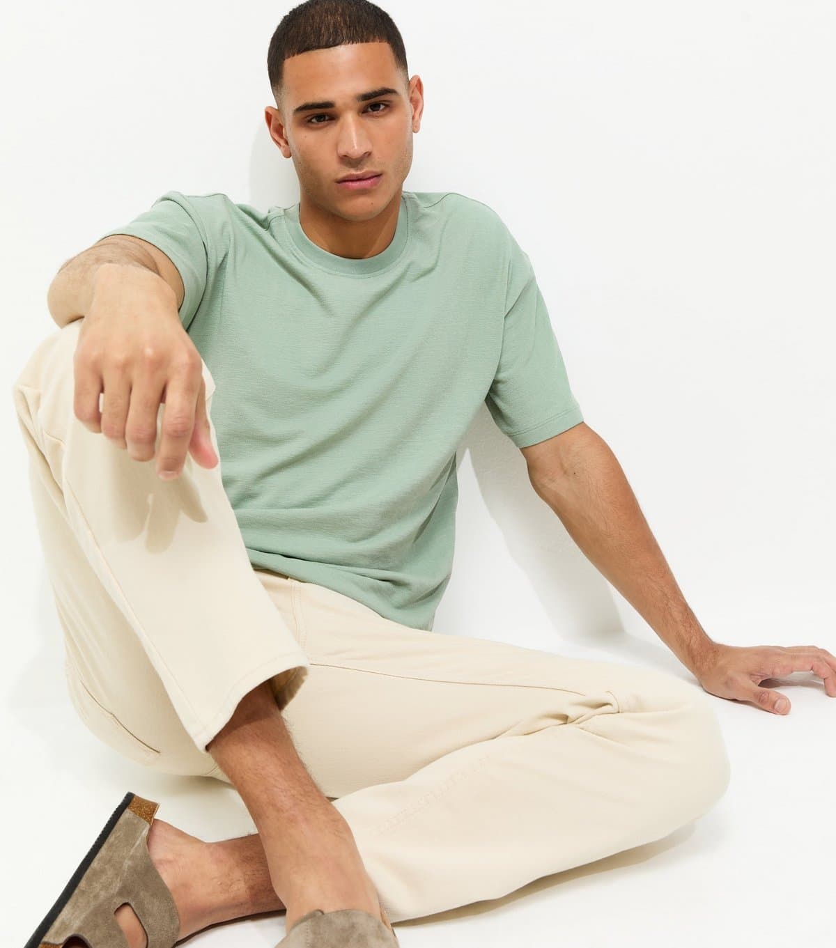 New Look Men's Light Green Oversized Fit Soft Textured T-Shirt New Look