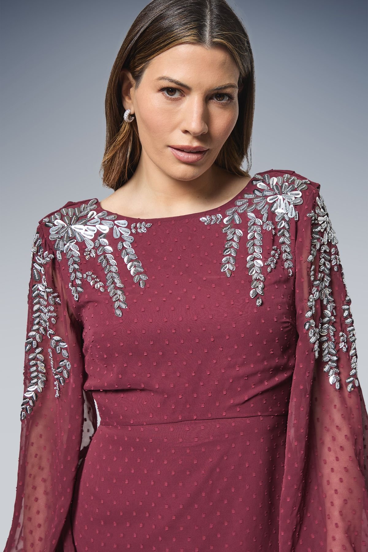 Wallis Wallis Women's Occasion Dobby Embellished Cowl Midi Dress in Burgundy - 4