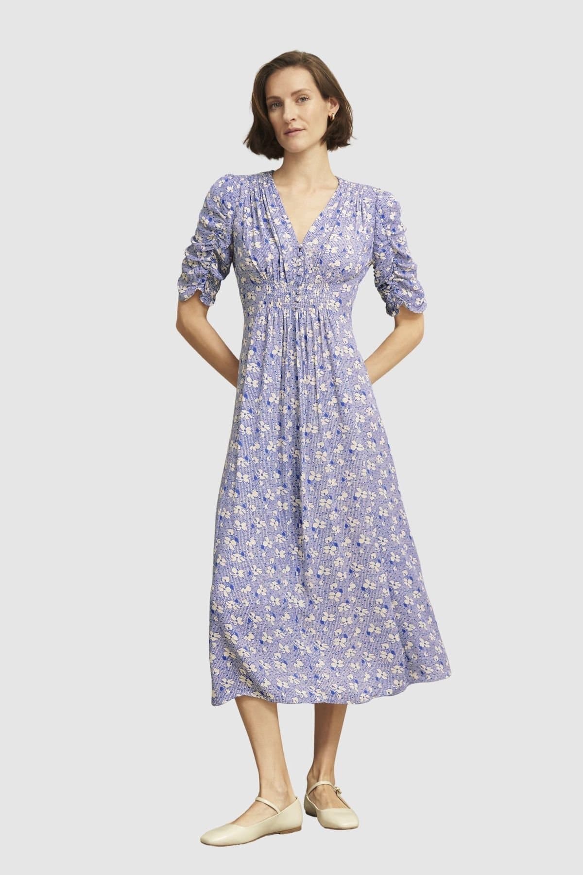 Hobbs London Hobbs London Women's Stowe Ruched Sleeve Midi Dress in Purple