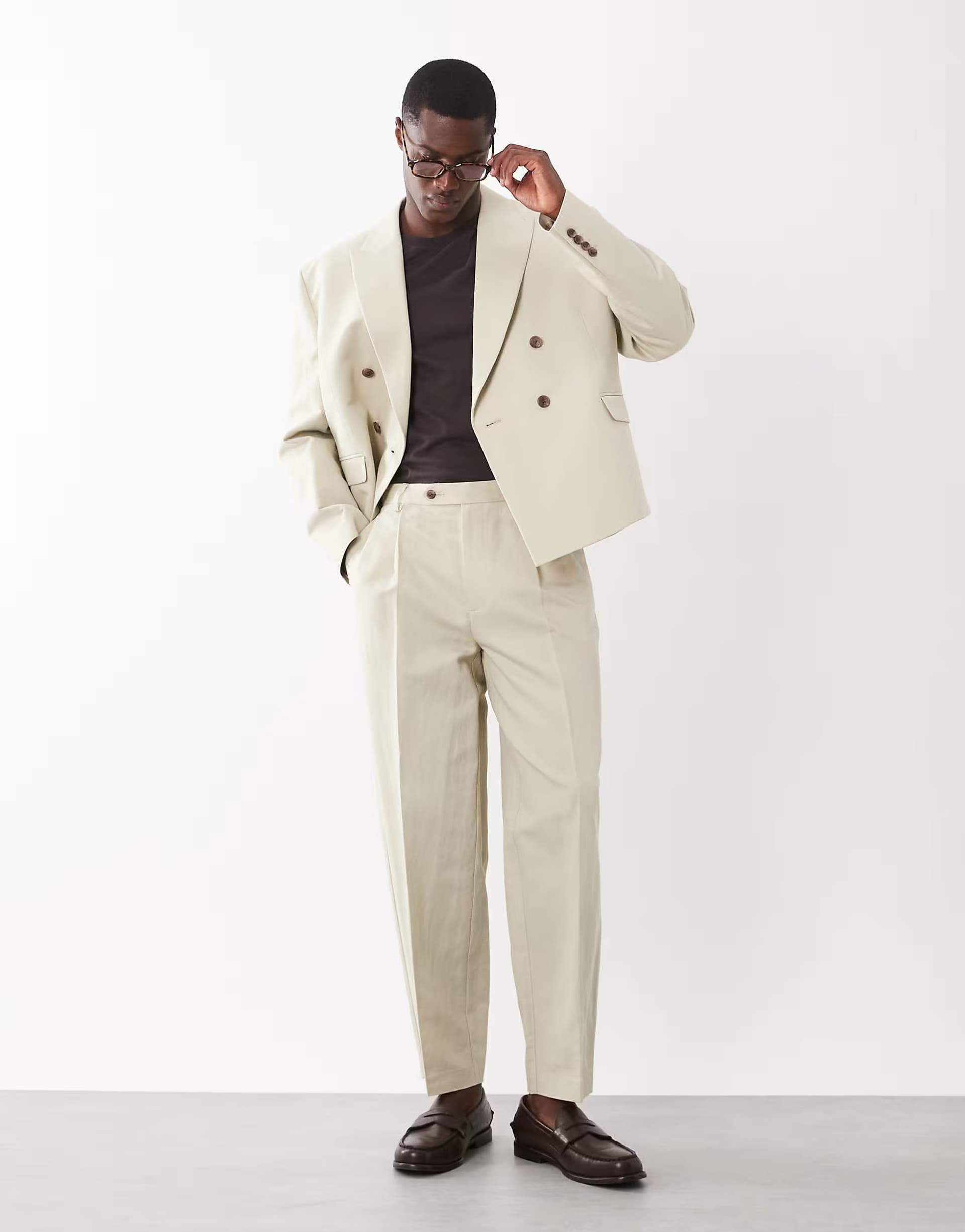 ASOS ASOS DESIGN tapered linen rich suit trousers in stone
