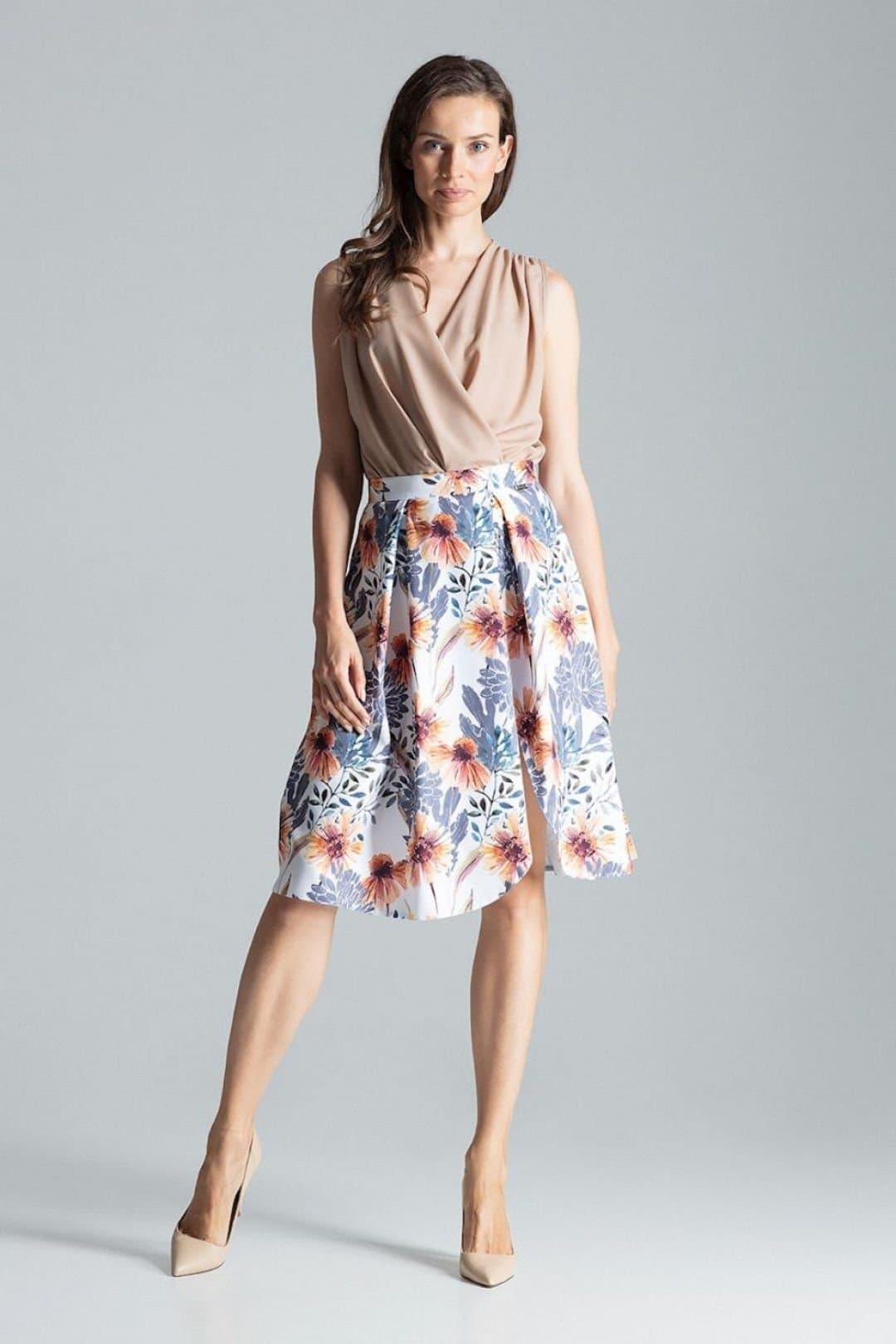 Love Lace Love Lace Women's Asymmetric Contrast Pleated Midi Skirt Side Zip