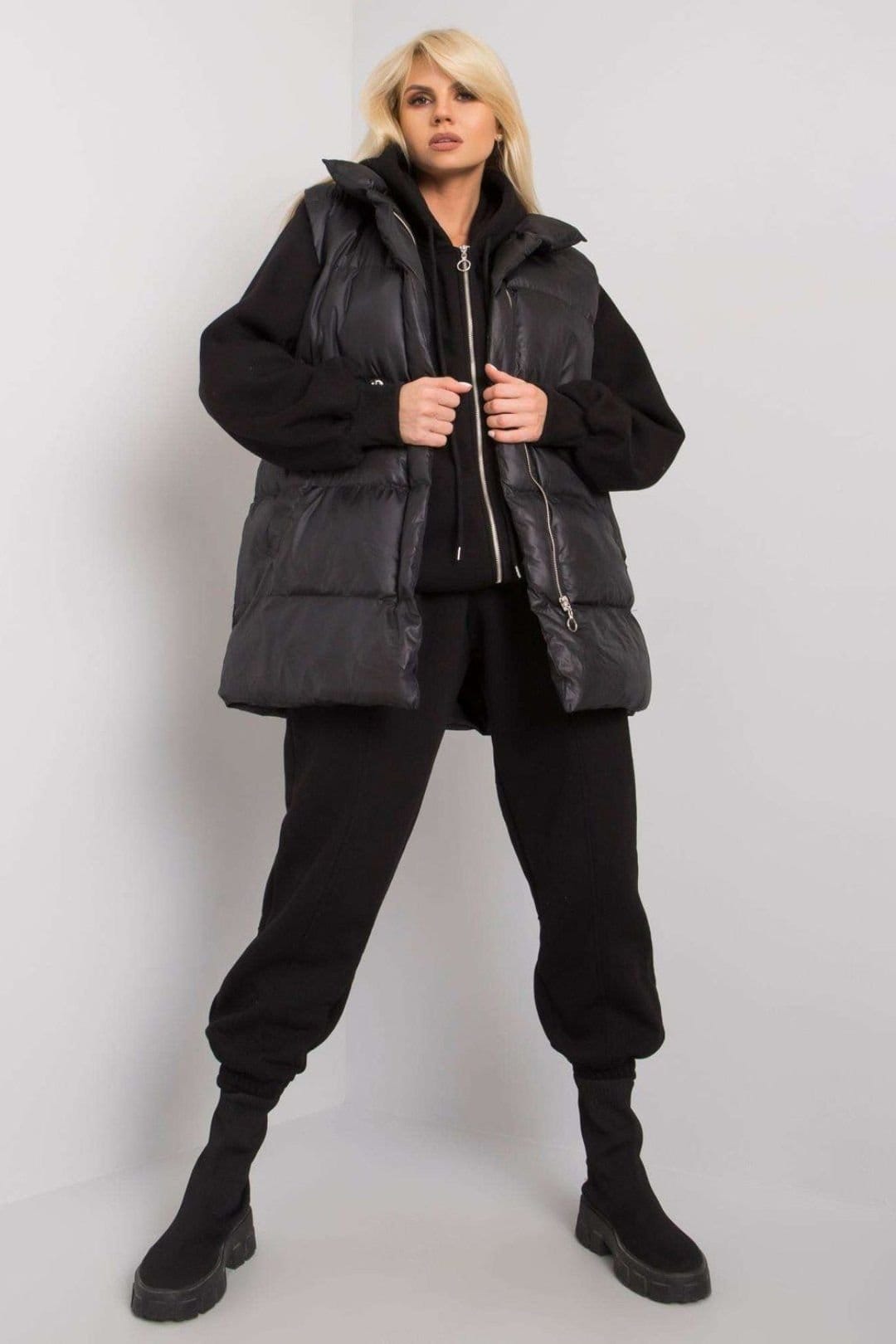 Love Lace Black Down Vest Hoodie Sweatpants Set
