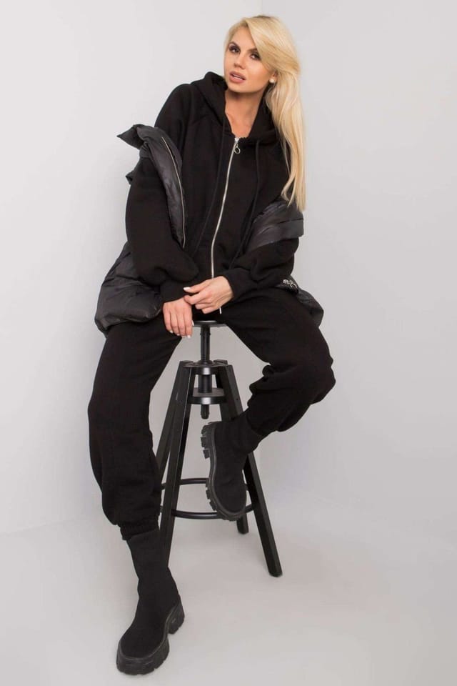 Love Lace Love Lace Women's Insulated Down Vest Hoodie Sweatpants Set in Black - 2