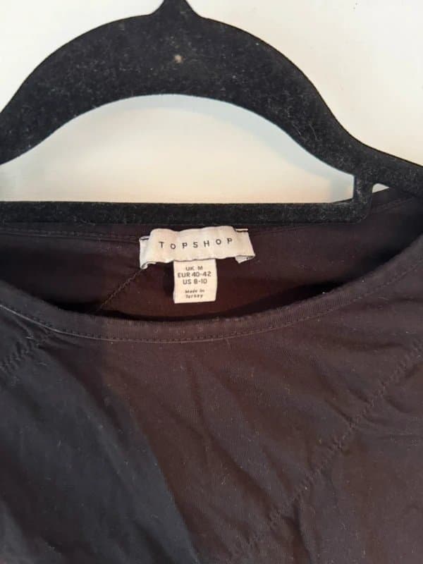 Topshop Topshop Black Shirred Ruched Irregular Tee T-Shirt Cotton