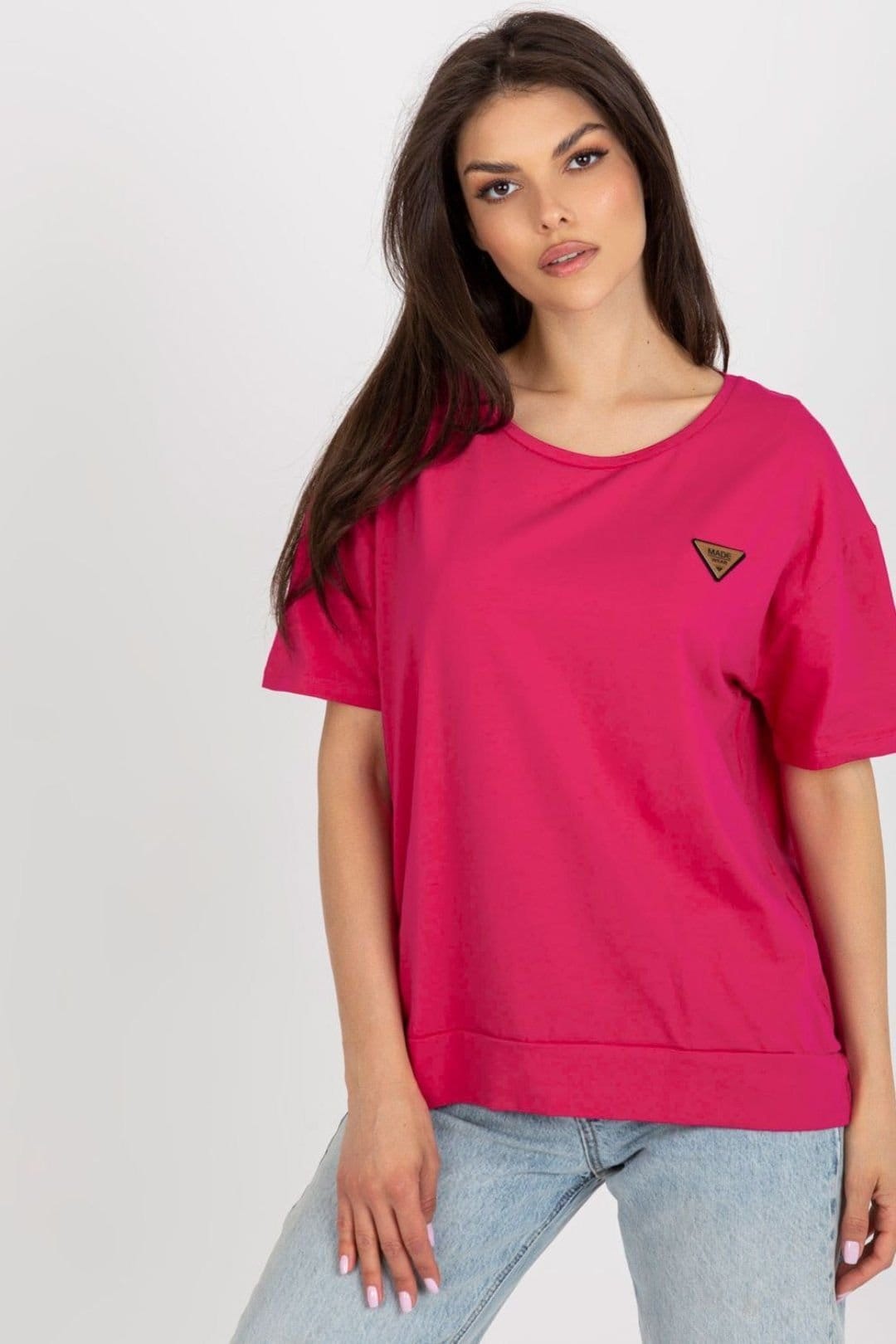 Love Lace Love Lace Women's Short Sleeve Round Neck Blouse with Patch in Pink - 1