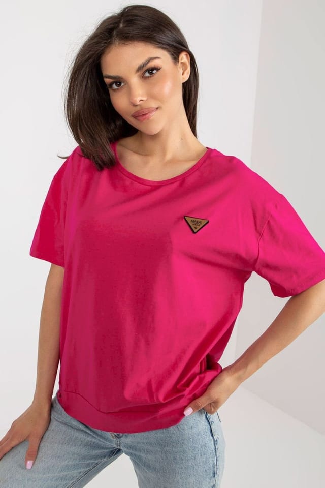 Love Lace Love Lace Women's Short Sleeve Round Neck Blouse with Patch in Pink - 2