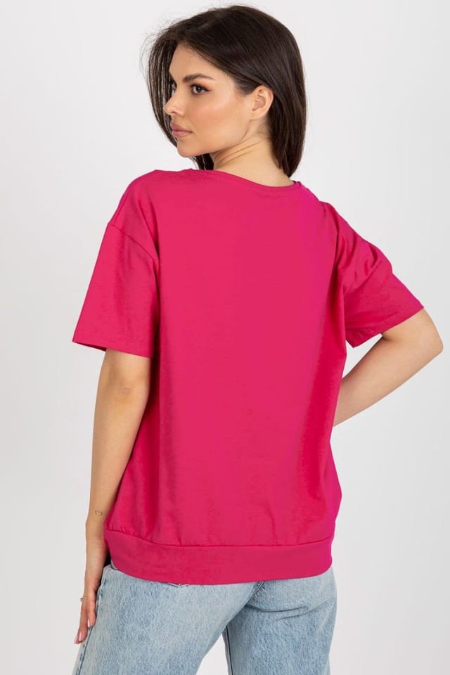 Love Lace Love Lace Women's Short Sleeve Round Neck Blouse with Patch in Pink - 3