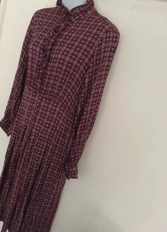 Sandro Sandro Paris geometric print ruffled long sleeve midi dress UK size 6