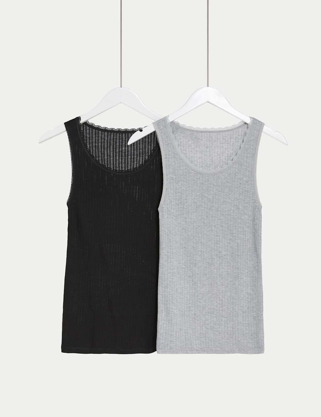 Marks & Spencer M&S 2 Pack Medium Warmth Thermal Pointelle Vests Black Mix