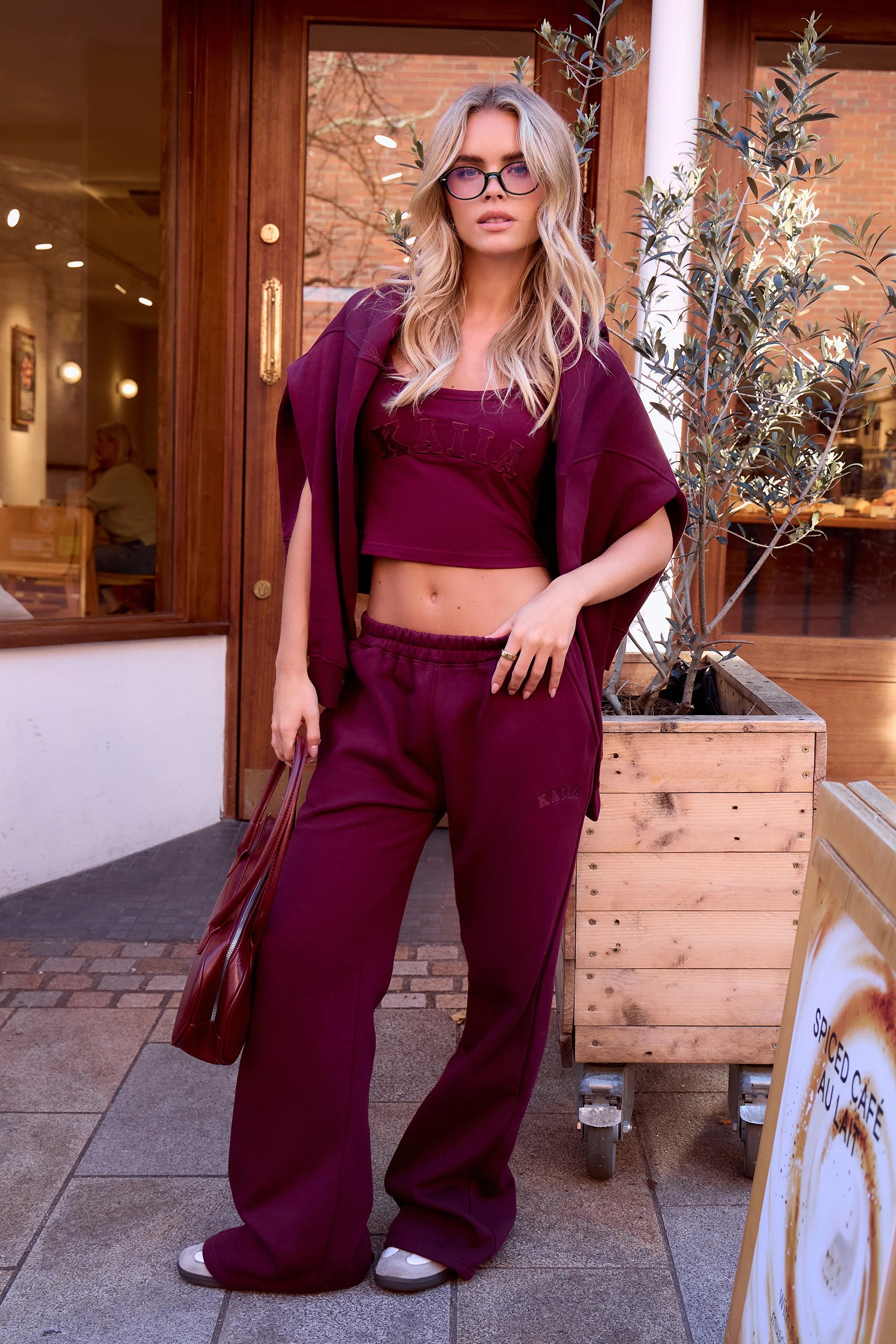 Kaiia Kaiia Logo Cami Top Deep Burgundy - 3