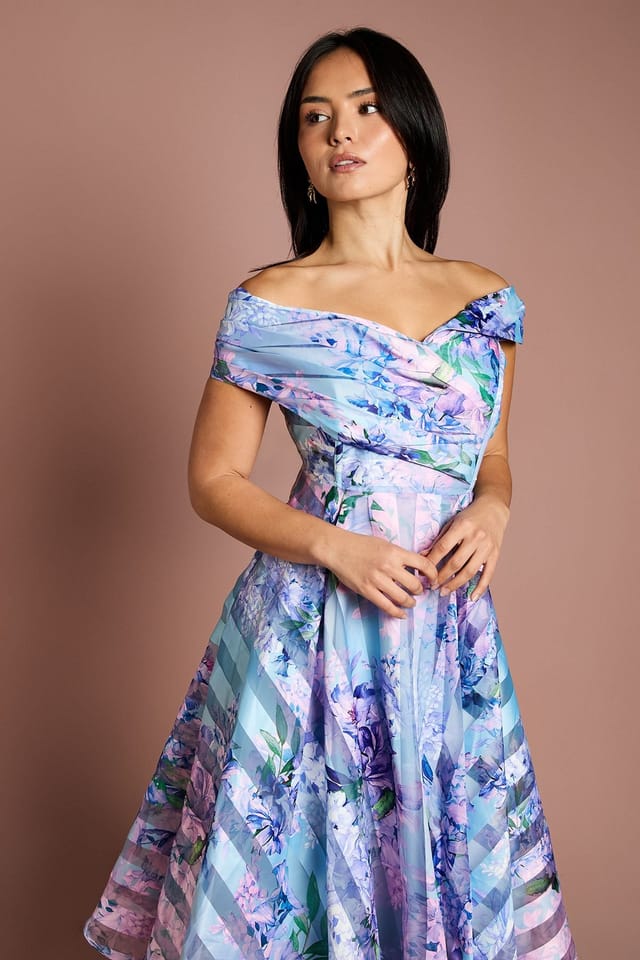 Coast Coast Women's Petite Stripe Organza Pleat Top Midi Dress in Blue - 2