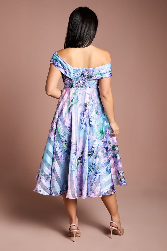 Coast Coast Women's Petite Stripe Organza Pleat Top Midi Dress in Blue - 3