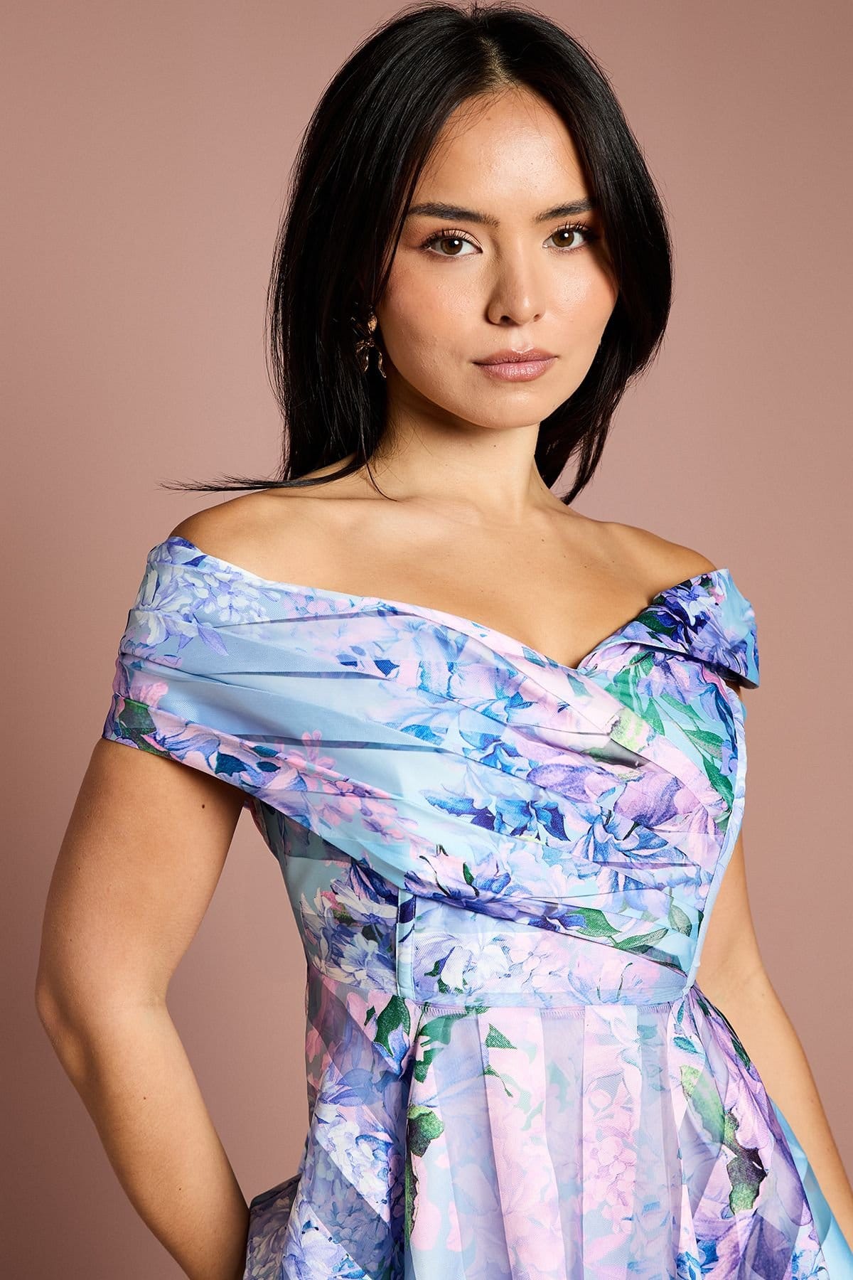 Coast Coast Women's Petite Stripe Organza Pleat Top Midi Dress in Blue - 4