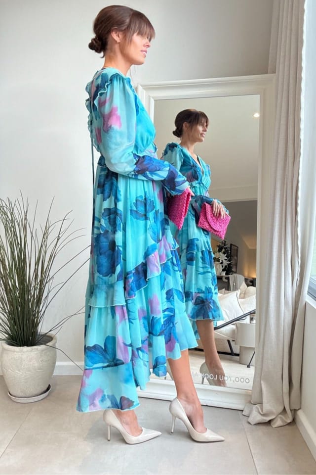 Style Cheat Style Cheat Women's Birdie Frill Tie-Back Midi Blue Floral Dress - 3