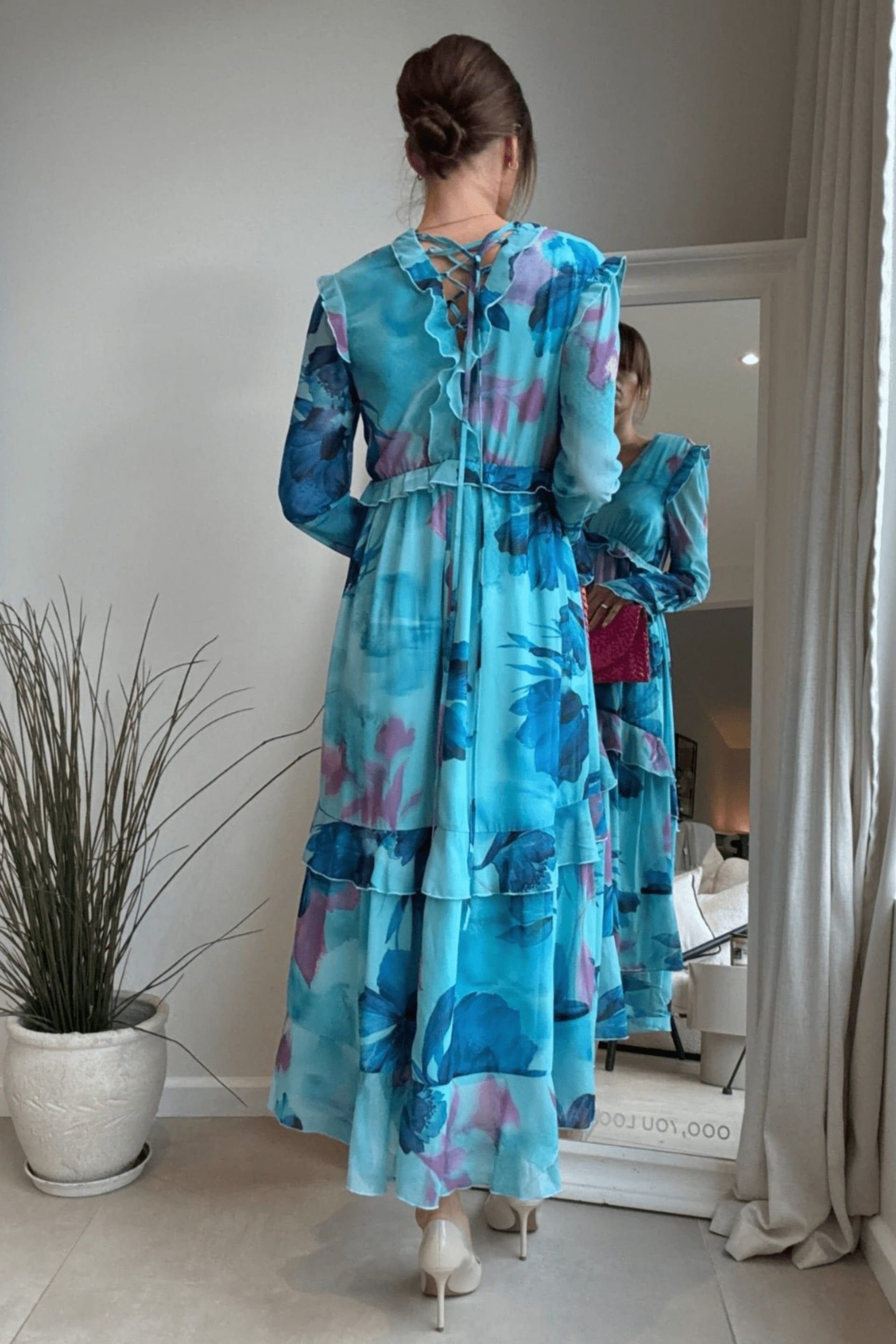 Style Cheat Style Cheat Women's Birdie Frill Tie-Back Midi Blue Floral Dress - 4