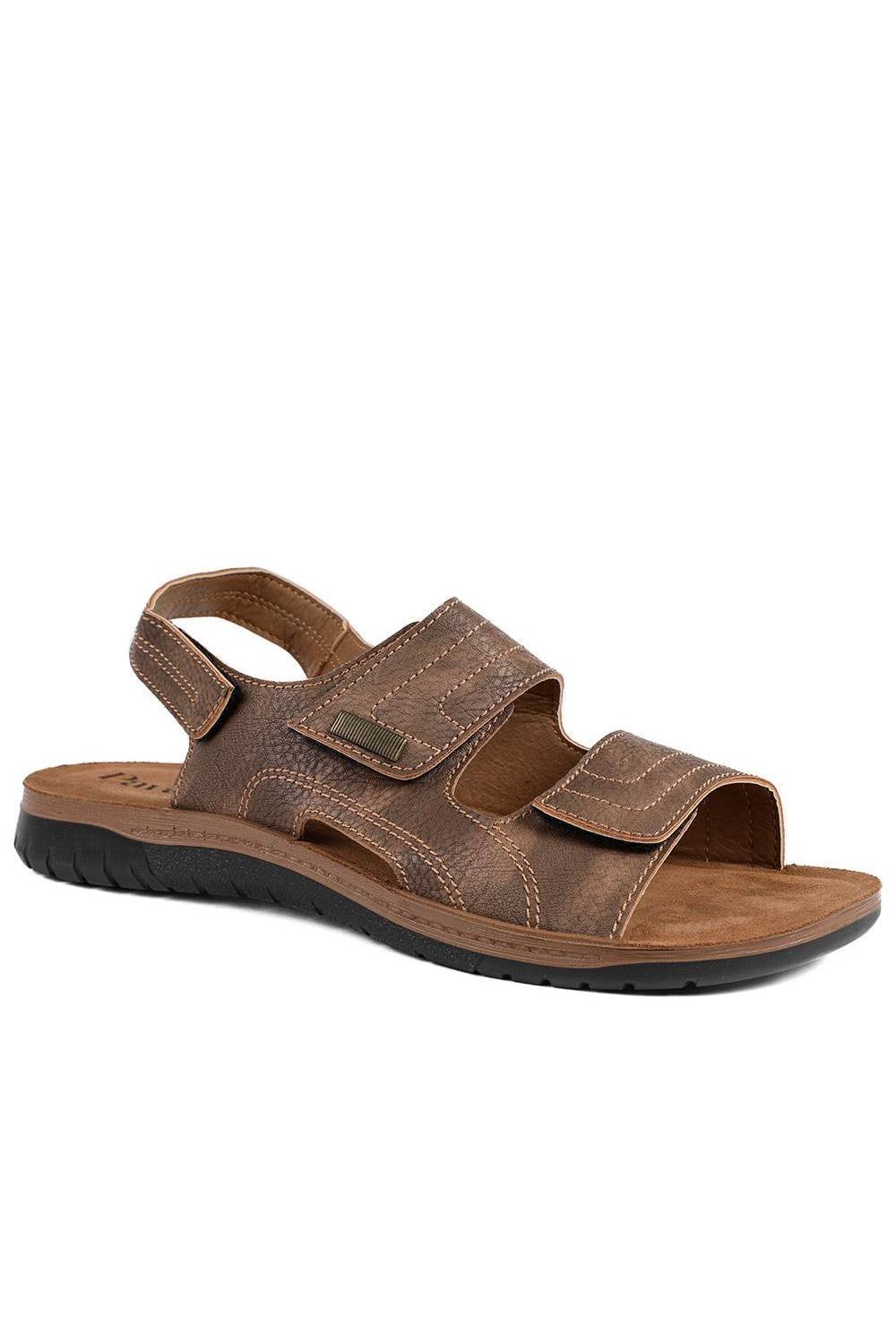 Pavers Pavers Men's Touch Fasten Casual Sandals with Flat Heels in Brown - 3