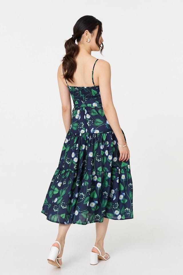 Izabel London Izabel London Women's Floral Sleeveless Tie Waist Midi Dress in Green - 3