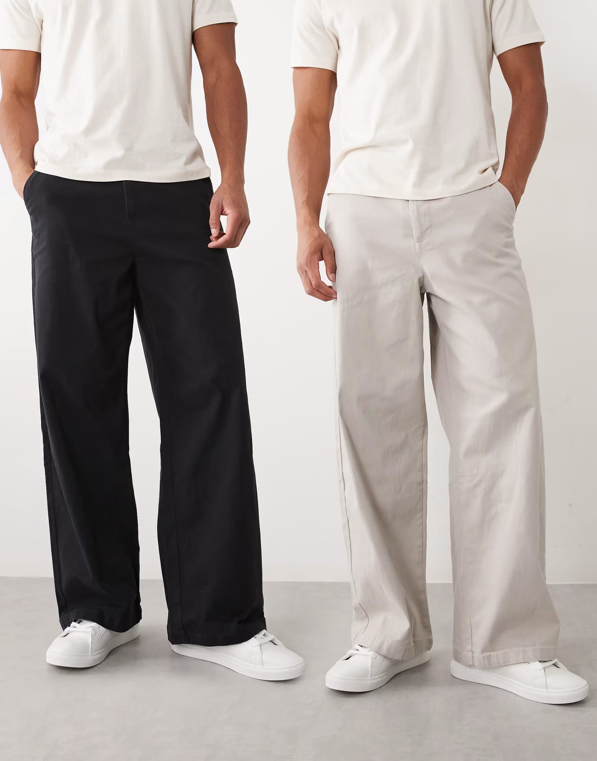 ASOS DESIGN Black & Stone Loose Chinos 2-Pack