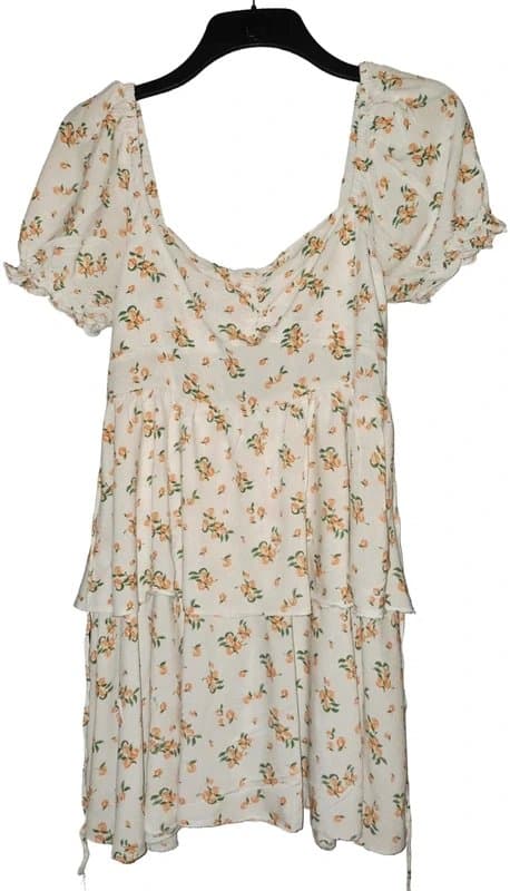 New Look Cream Floral Print Milkmaid Mini Dress Size 12 New Look