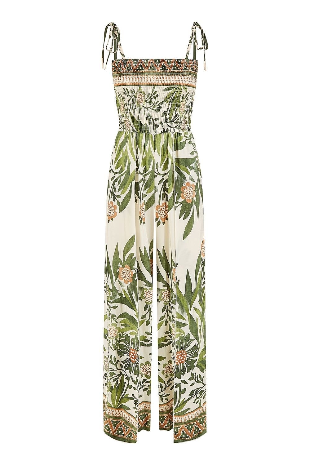 Yumi Yumi Women's Green Palm Print Strappy Viscose Jumpsuit - 4