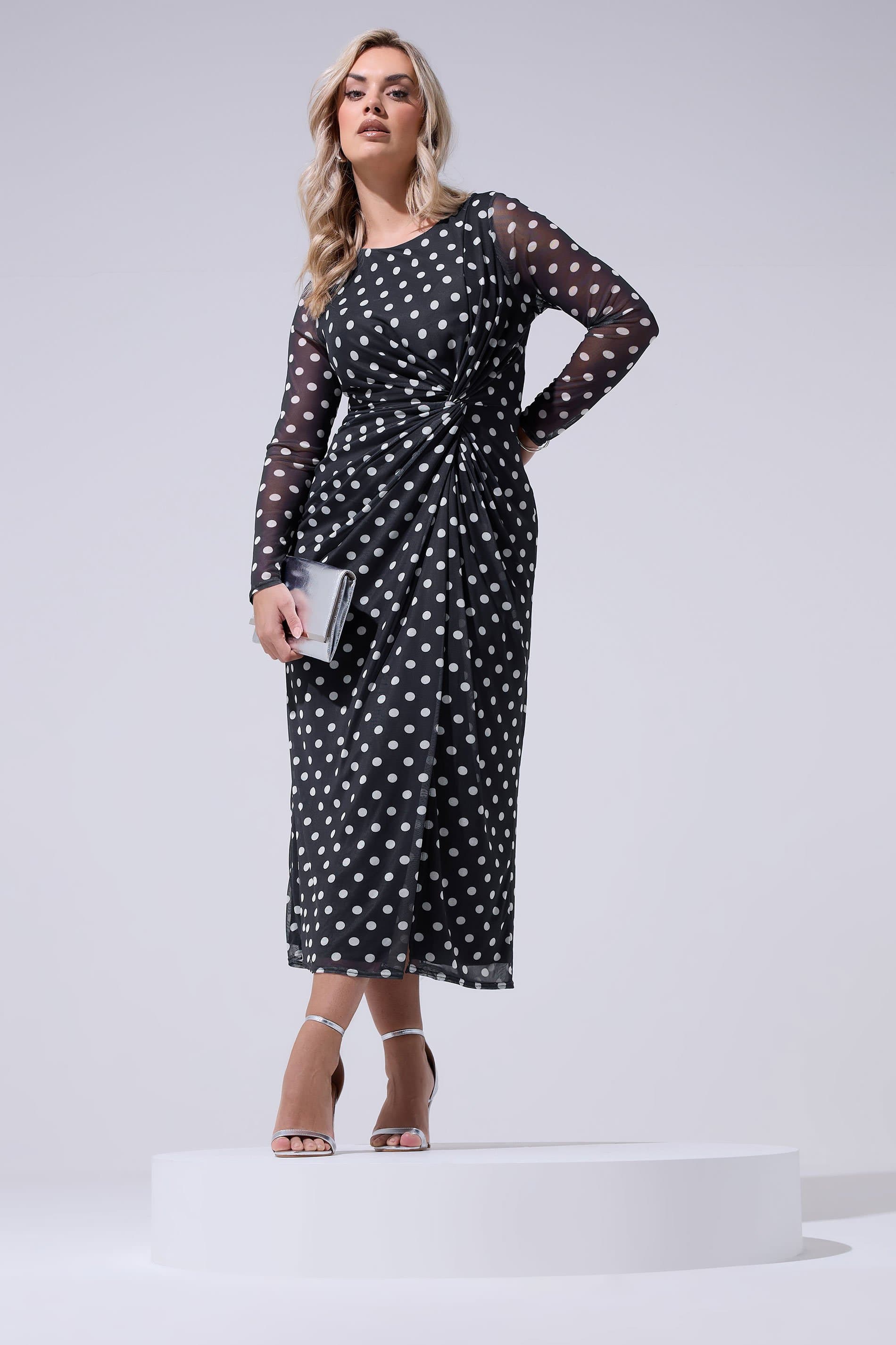 Yours London Plus Size Navy Blue Polka Dot Knot Dress