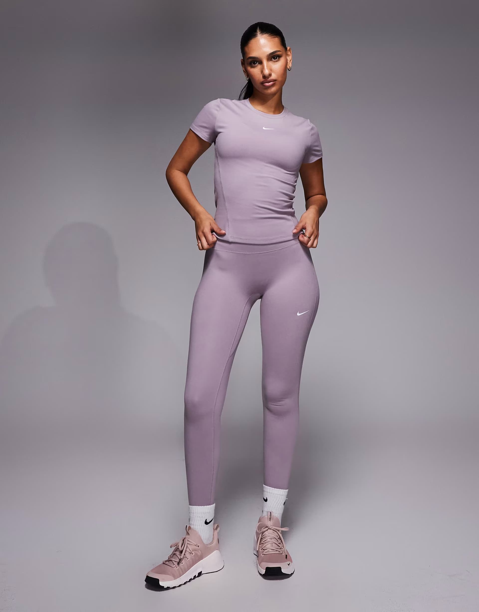 ASOS Nike One Training Dri-FIT seamless front high waisted leggings in light purple