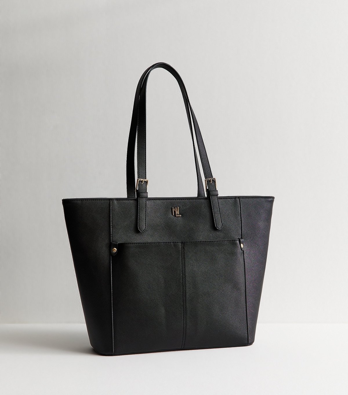 New Look Black Textured Faux Leather Logo Tote Bag New Look - 2