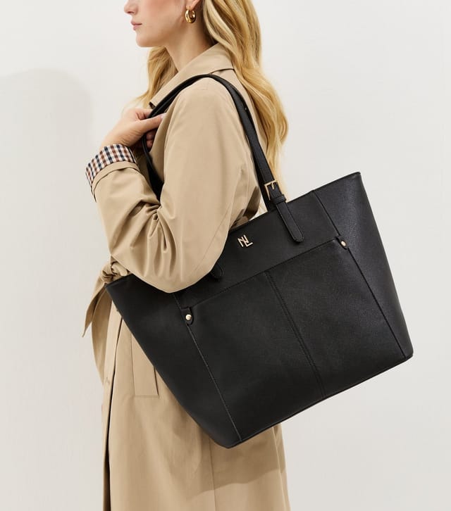 New Look Black Textured Faux Leather Logo Tote Bag New Look - 2