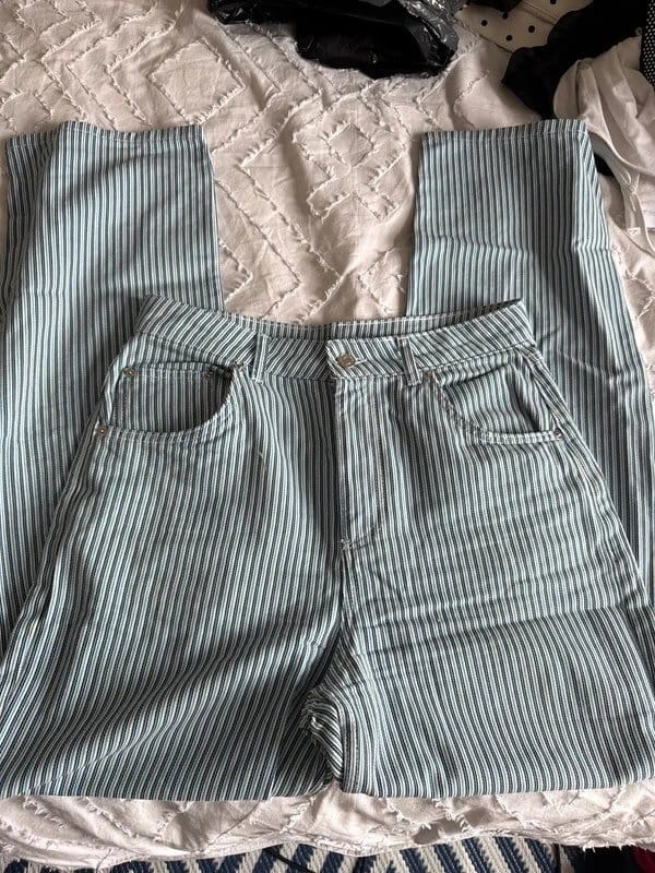 ASOS Design Turquoise & Light Blue Striped Straight Leg Jeans