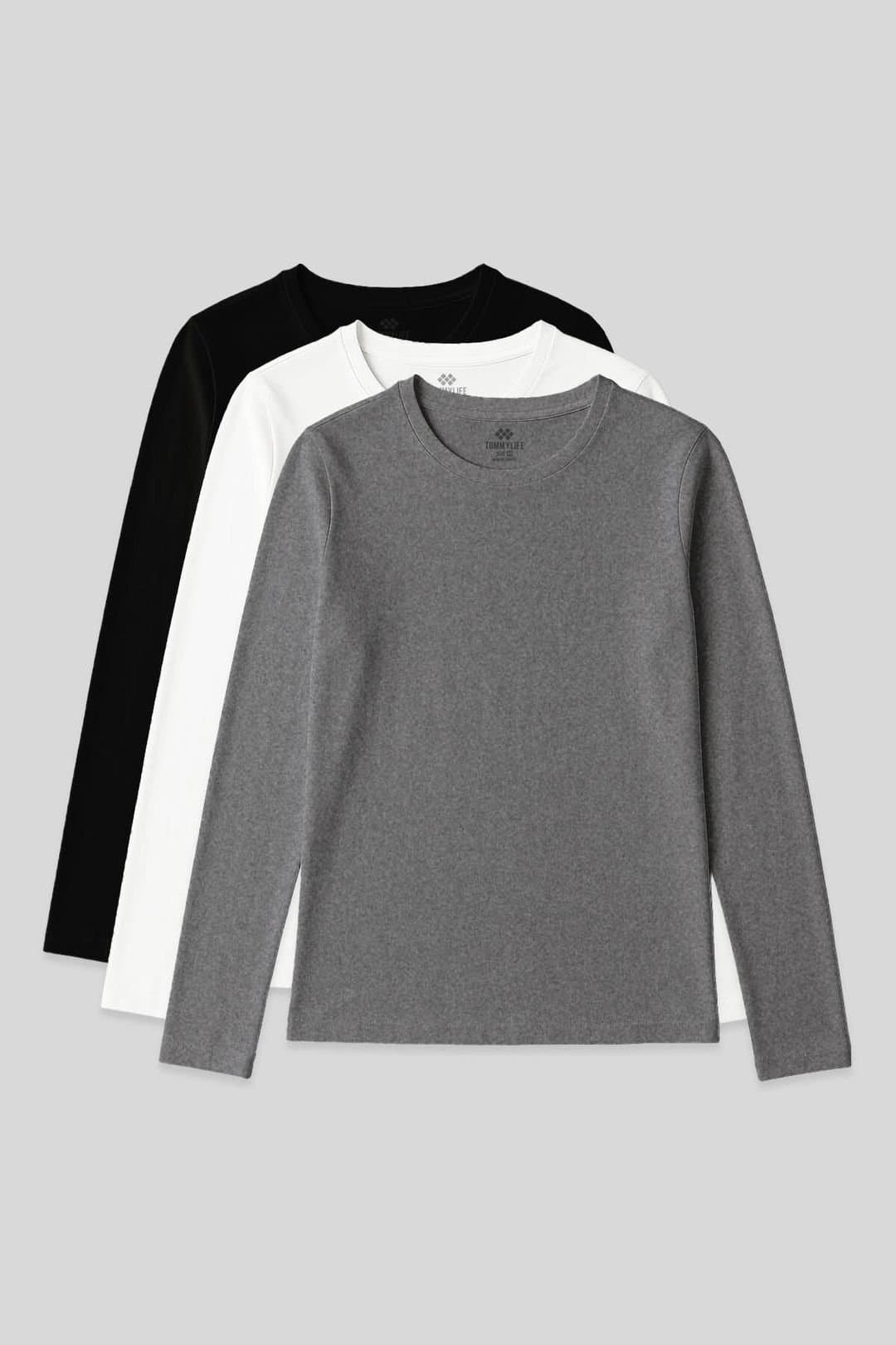 Tommy Life Tommy Life Women's Long-Sleeve Crew Neck T-Shirt in Charcoal