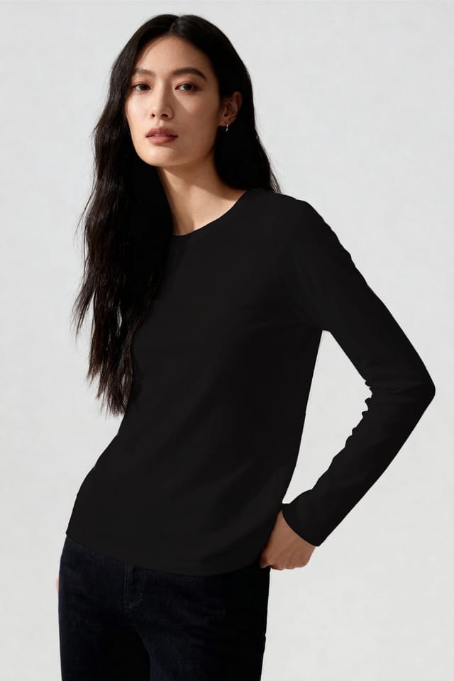 Tommy Life Tommy Life Women's Long-Sleeve Crew Neck T-Shirt in Charcoal - 2